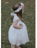 Tulle Straps Ivory Cotton Tea Length Flower Girl Dress